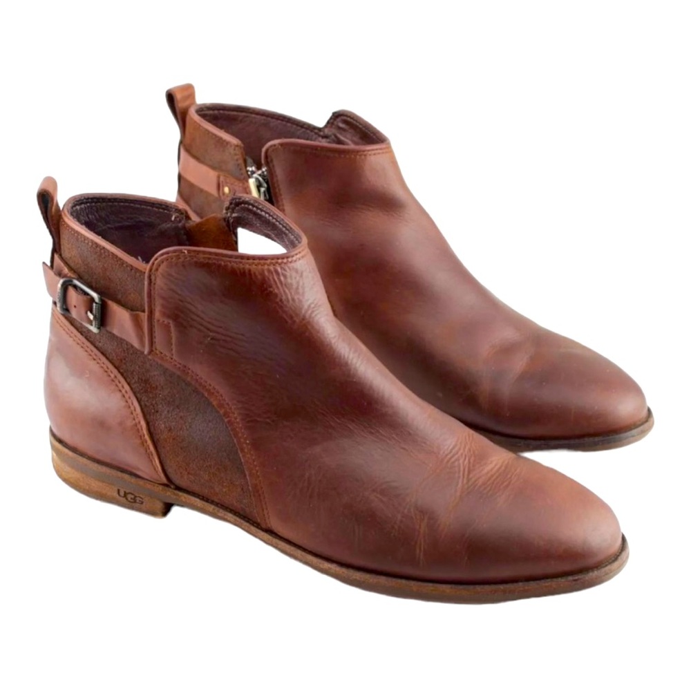 UGG Australia Demi Brown Distressed Leather Zip Ankle Booties 1008677